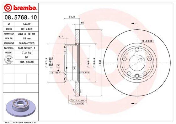 

BREMBO brzdový kotouč 08.5768.10, sada 2 ks