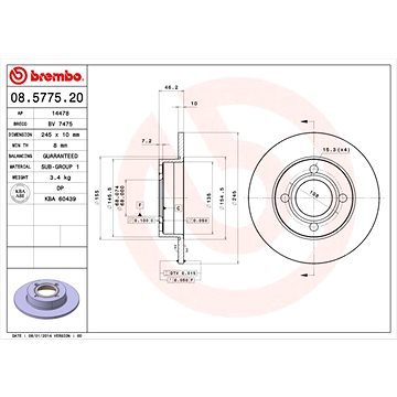 

BREMBO brzdový kotouč 08.5775.20, sada 2 ks
