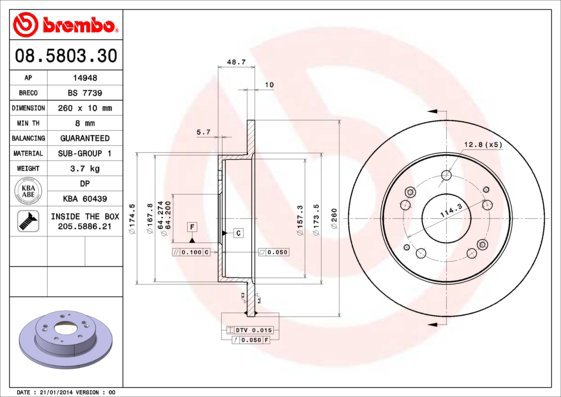 

BREMBO brzdový kotouč 08.5803.30, sada 2 ks