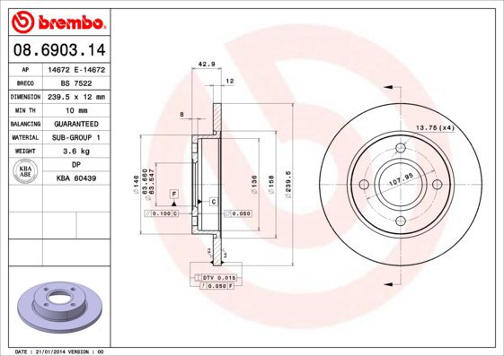 

BREMBO brzdový kotouč 08.6903.14, sada 2 ks