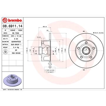 

BREMBO brzdový kotouč 08.6911.14, sada 2 ks