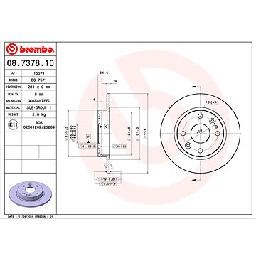 

BREMBO brzdový kotouč 08.7378.10, sada 2 ks