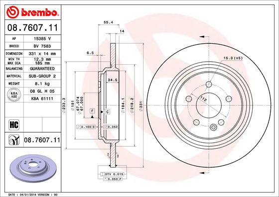 

BREMBO brzdový kotouč 08.7607.11, sada 2 ks