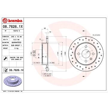 

BREMBO brzdový kotouč 08.7626.1X, sada 2 ks