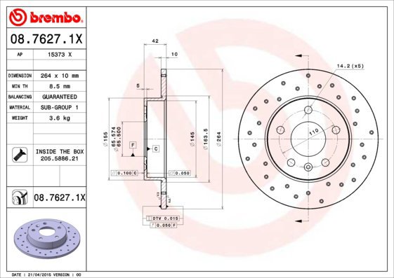 

BREMBO brzdový kotouč 08.7627.1X, sada 2 ks