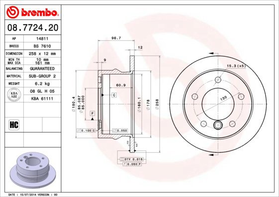 

BREMBO brzdový kotouč 08.7724.20, sada 2 ks