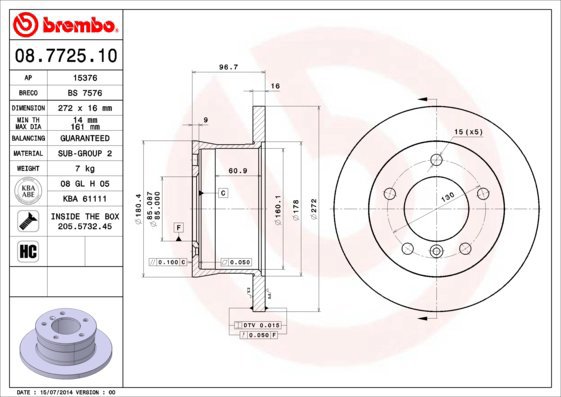 

BREMBO brzdový kotouč 08.7725.10, sada 2 ks