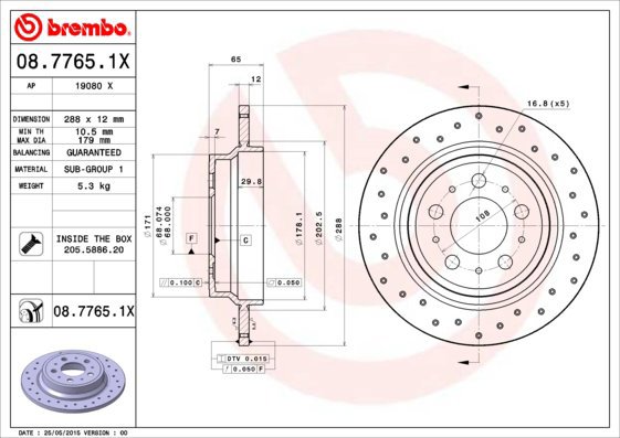 

BREMBO brzdový kotouč 08.7765.1X, sada 2 ks