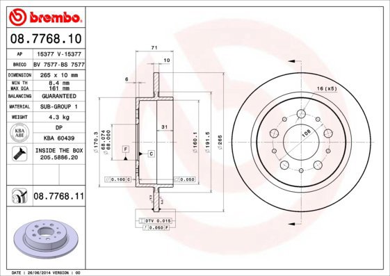 

BREMBO brzdový kotouč 08.7768.10, sada 2 ks