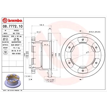 

BREMBO brzdový kotouč 08.7772.10, sada 2 ks