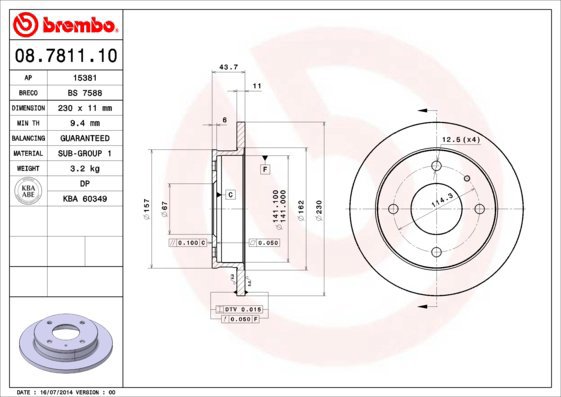 

BREMBO brzdový kotouč 08.7811.10, sada 2 ks