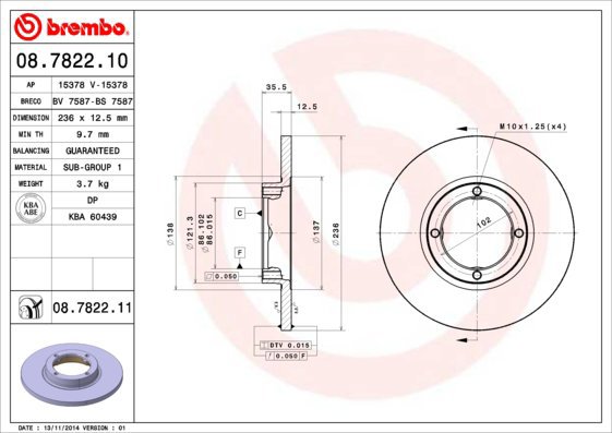 

BREMBO brzdový kotouč 08.7822.10, sada 2 ks