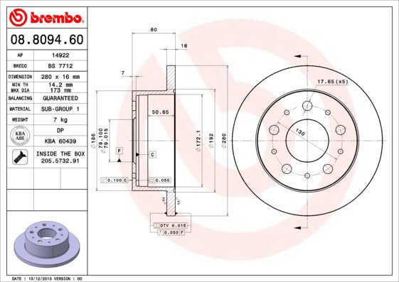 

BREMBO brzdový kotouč 08.8094.60, sada 2 ks