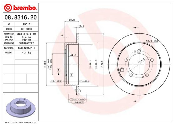

BREMBO brzdový kotouč 08.8316.20, sada 2 ks