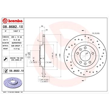 

BREMBO brzdový kotouč 08.8682.1X, sada 2 ks