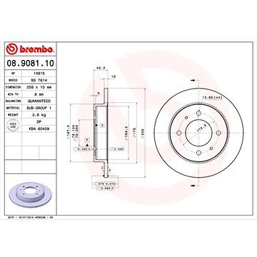 

BREMBO brzdový kotouč 08.9081.10, sada 2 ks