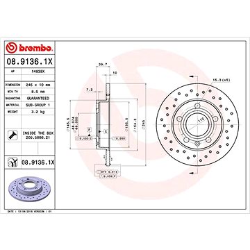 

BREMBO brzdový kotouč 08.9136.1X, sada 2 ks