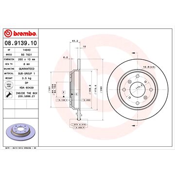 

BREMBO brzdový kotouč 08.9139.10, sada 2 ks