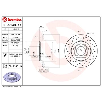

BREMBO brzdový kotouč 08.9148.1X, sada 2 ks