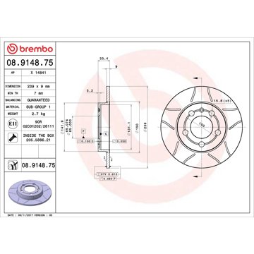 

BREMBO brzdový kotouč 08.9148.75, sada 2 ks
