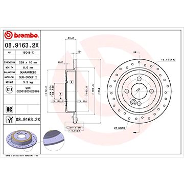 

BREMBO brzdový kotouč 08.9163.2X, sada 2 ks