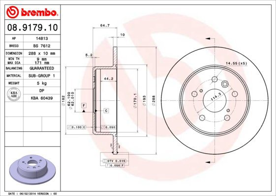 

BREMBO brzdový kotouč 08.9179.10, sada 2 ks
