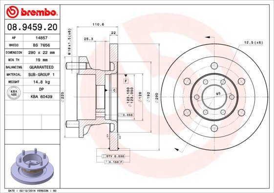 

BREMBO brzdový kotouč 08.9459.20, sada 2 ks