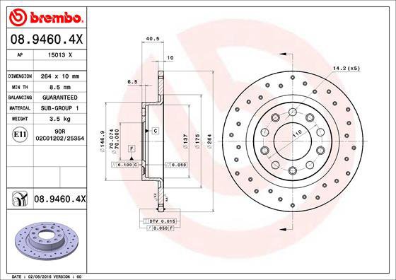 

BREMBO brzdový kotouč 08.9460.4X, sada 2 ks