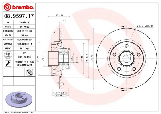 

BREMBO brzdový kotouč 08.9597.17, sada 2 ks