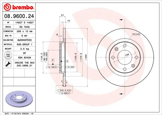 

BREMBO brzdový kotouč 08.9600.24, sada 2 ks