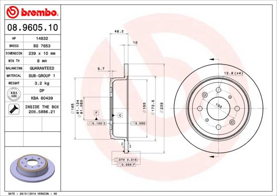 

BREMBO brzdový kotouč 08.9605.10, sada 2 ks