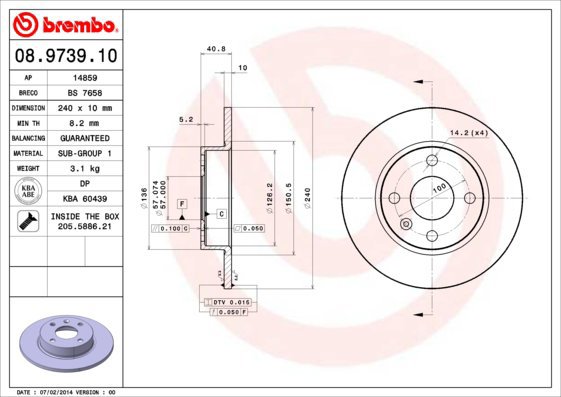

BREMBO brzdový kotouč 08.9739.10, sada 2 ks