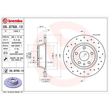 

BREMBO Kotouč brzd 08.9769.1X, sada 2 ks