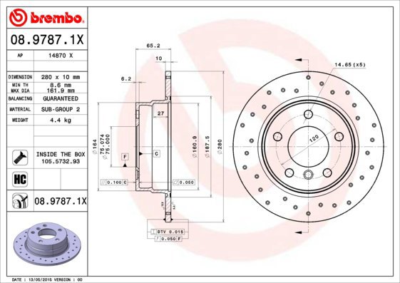

BREMBO brzdový kotouč 08.9787.1X, sada 2 ks