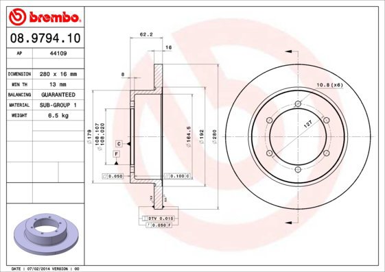 

BREMBO brzdový kotouč 08.9794.10, sada 2 ks