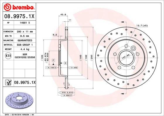 

BREMBO brzdový kotouč 08.9975.1X, sada 2 ks