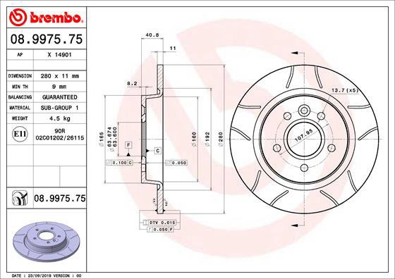 

BREMBO brzdový kotouč 08.9975.75, sada 2 ks