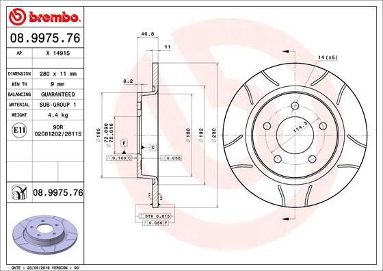 

BREMBO brzdový kotouč 08.9975.76, sada 2 ks