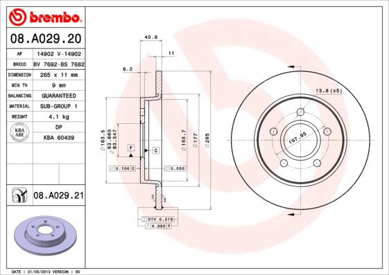 

BREMBO brzdový kotouč 08.A029.21, sada 2 ks