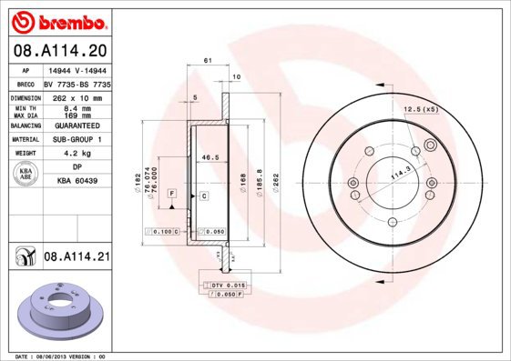 

BREMBO brzdový kotouč 08.A114.21, sada 2 ks