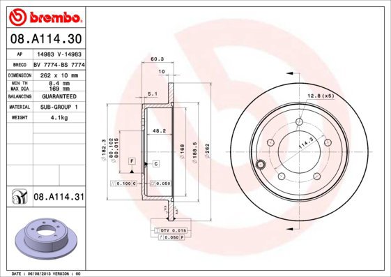 

BREMBO brzdový kotouč 08.A114.31, sada 2 ks