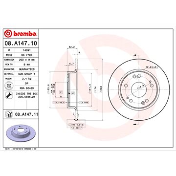 

BREMBO brzdový kotouč 08.A147.11, sada 2 ks