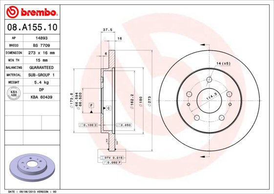 

BREMBO brzdový kotouč 08.A155.10, sada 2 ks