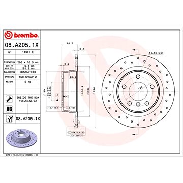 

BREMBO brzdový kotouč 08.A205.1X, sada 2 ks