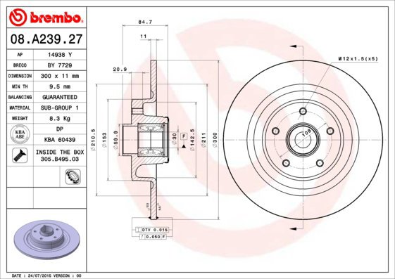 

BREMBO brzdový kotouč 08.A239.27, sada 2 ks