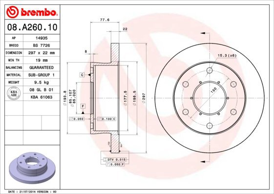 

BREMBO brzdový kotouč 08.A260.10, sada 2 ks