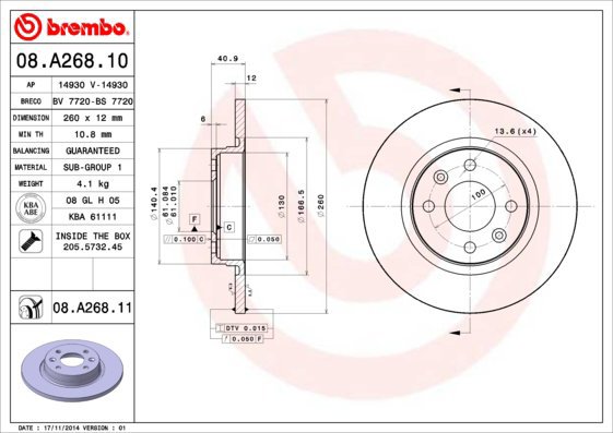 

BREMBO brzdový kotouč 08.A268.11, sada 2 ks