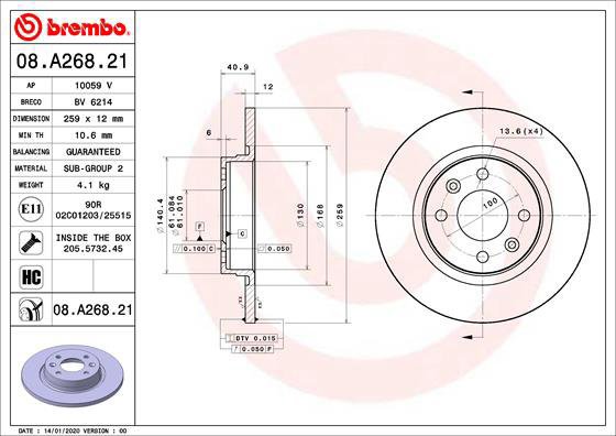 

BREMBO brzdový kotouč 08.A268.21, sada 2 ks