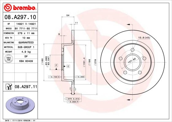 

BREMBO brzdový kotouč 08.A297.11, sada 2 ks