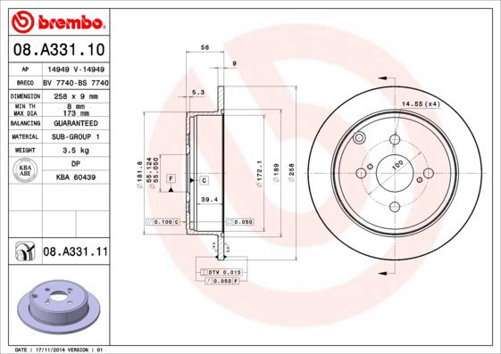 

BREMBO brzdový kotouč 08.A331.11, sada 2 ks